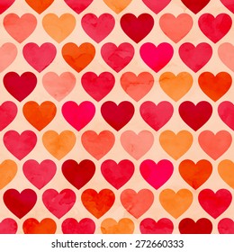 Seamless watercolor heart pattern. Vector background