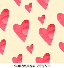Seamless watercolor hearts pattern. Valentine's texture. Hand-drawn hearts. Vector illustration. EPS.