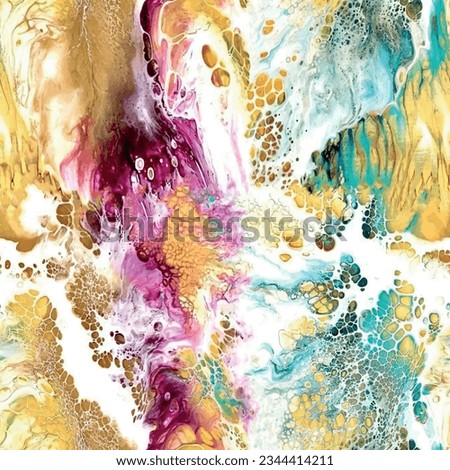 Seamless watercolor marble pattern with ocean background in pink, yellow and blue. Grunge textured abstract marbling art design vector