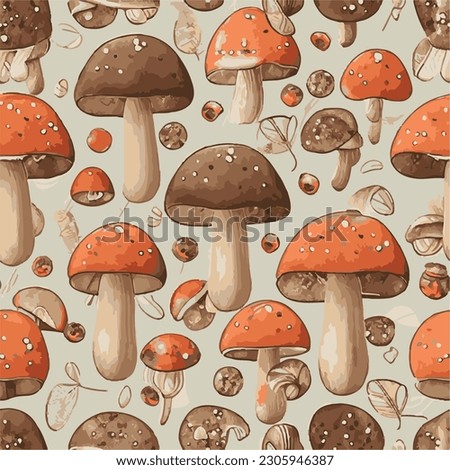 Seamless watercolor mushrooms pattern. Pattern for creating fabrics, wrapping paper, invitations.
