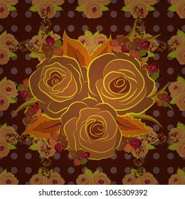 Seamless watercolor pattern of abstract vector brown, red and orange rose flowers.
