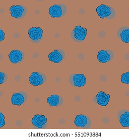 Seamless watercolor pattern of abstract vector blue rose flowers.