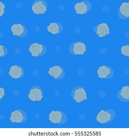 Seamless watercolor pattern of abstract vector blue and neutral rose flowers.