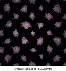Seamless watercolor pattern of abstract vector pink and neutral rose flowers on a black background.