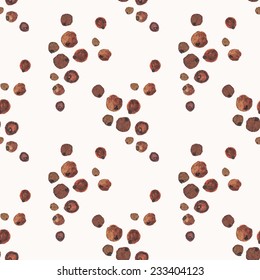 Seamless watercolor pattern with allspice on the white background, aquarelle.  Vector illustration. Hand-drawn background. Spice for mulled wine. Useful for invitations, scrapbooking, design.