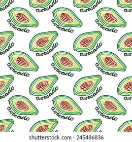 Seamless watercolor pattern with avocado on the white background, aquarelle. Vector illustration. Hand-drawn background. Original vegetable background. Useful for invitations, scrapbooking, design.