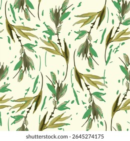  seamless watercolor pattern background. Leave vector illustration. Watercolor print in rustic vintage style, textile or wallpapers.