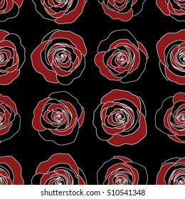 Seamless watercolor pattern with black and red roses. Beautiful pattern for decoration and design. Trendy print. Exquisite pattern for design of watercolor sketches of the flowers. Vintage, retro.