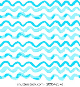 Seamless watercolor pattern. Blue waves
