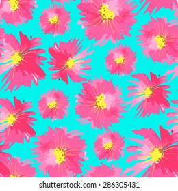 Padrão de aquarela sem costura com flores rosa brilhante