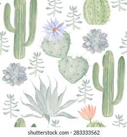 Seamless watercolor pattern of cactus. May be used in the package design, textiles