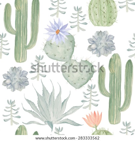 Seamless watercolor pattern of cactus. May be used in the package design, textiles