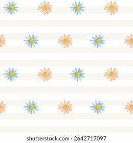 Seamless watercolor pattern with daisy in cute style. Fabric, wrapping paper, summertime decoration