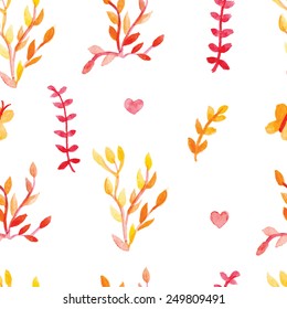 Seamless watercolor pattern of the elements of plants. Original floral background.