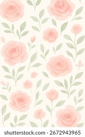 A seamless watercolor pattern featuring soft pastel roses and gentle floral accents, ideal for fabric, wallpaper, and stationery design.