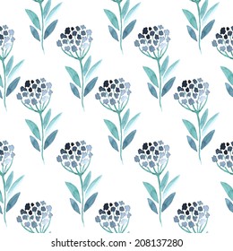Seamless watercolor pattern. Floral background. Blossom branches on the white background. Vector illustration.