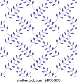 Seamless watercolor pattern with floral elements on the white background, aquarelle. Vector illustration. Hand-drawn background. Useful for invitations, scrapbooking, design.