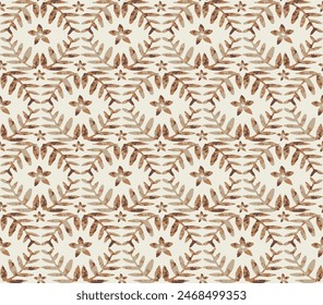 Seamless watercolor pattern of flower and leaves brown theme background. Delicate botanical wallpaper. Seamless pattern with tropical leaves.
