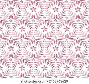 Seamless watercolor pattern of flower and leaves pink, beige spring theme background. Delicate botanical wallpaper. Seamless pattern with tropical leaves.