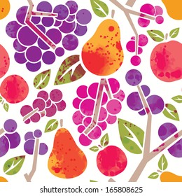 Seamless watercolor pattern with fruits. Vector illustration