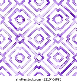 Seamless watercolor pattern. Geometric print for text style. Violet abstraction isolated on white background. Vector illustration.