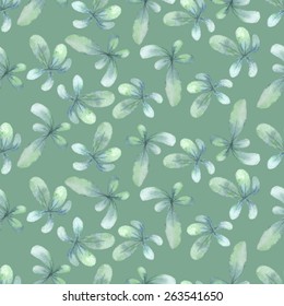 Seamless watercolor pattern with green leafs. Spring background