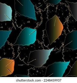 Seamless watercolor pattern with hand drawn leaves on black background.