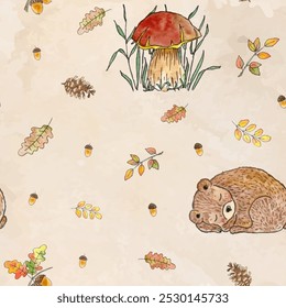 Seamless watercolor pattern. Hand drawn elements. Baby pattern