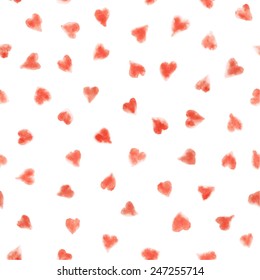Seamless watercolor pattern with hearts. Vector
