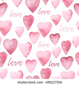 seamless watercolor pattern with hearts and world love