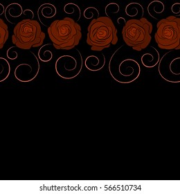 Seamless watercolor pattern of horizontal abstract vector orange and brown rose flowers and copy space (place for your text).