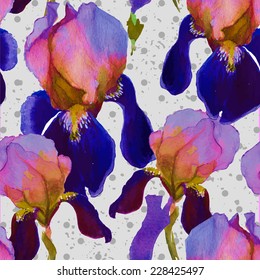 Seamless watercolor pattern with iris flowers in vector