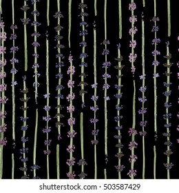 Seamless watercolor pattern with lavender on  black
for wrapping, kraft, print, fabric
