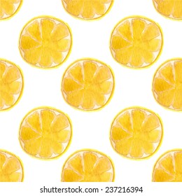 Seamless watercolor pattern with lemons on the white background, aquarelle.  Vector illustration. Hand-drawn background. Original fruit background. Useful for invitations, scrapbooking, design.