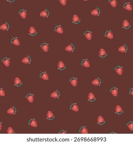 Seamless watercolor pattern on paper texture. Cute peach, strawberry, 
watermelon and floral background. 
