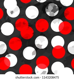 Seamless watercolor pattern with polka dots, geometric painted pattern