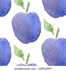 Seamless watercolor pattern with purple plums 