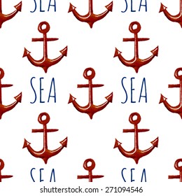 Seamless watercolor pattern with red anchor and. Kid's elements for textile,vocation cards, banners, invitation cards, kids party. Childish background.