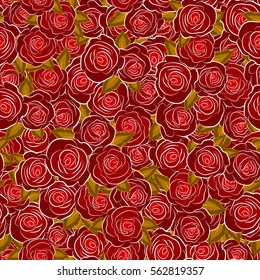 Seamless watercolor pattern with red roses. Trendy print. Exquisite pattern for design with rose flowers. Beautiful pattern for decoration and design. Vintage, retro.