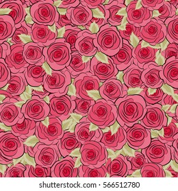 Seamless watercolor pattern with red roses. Trendy print. Exquisite pattern for design with rose flowers. Beautiful pattern for decoration and design. Vintage, retro.