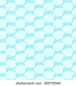 seamless watercolor pattern with running hares on a light blue background