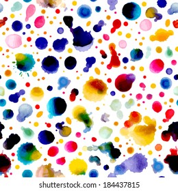 Seamless watercolor pattern. Set of watercolor grunge vector elements isolated on white background. Colourful stains on wet paper. Watercolor elements for scrapbook design.