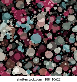 Seamless watercolor pattern. Set of watercolor grunge vector elements isolated on black background. Colourful stains on wet paper. Watercolor elements for scrapbook design.