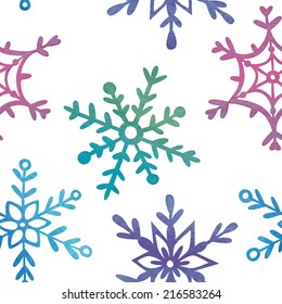 Seamless watercolor pattern with snowflakes. EPS 10. EPS 10. No transparency. No gradients.
