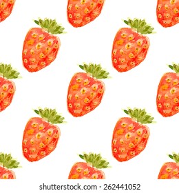 Seamless watercolor pattern with strawberry. Vector illustration