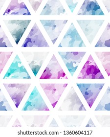 Seamless watercolor pattern with triangle. Bright summer mosaic background
