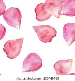 Seamless Watercolor Pattern. Vector Illustration. Pink Petals.