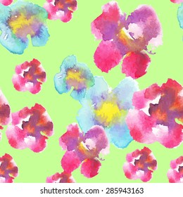 Seamless watercolor pattern. Vector illustration of flowers pansies.