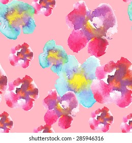 Seamless watercolor pattern. Vector illustration of flowers pansies.