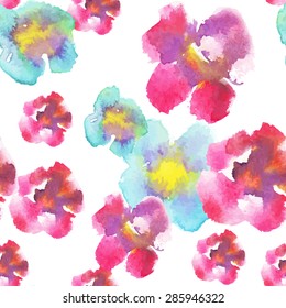 Seamless watercolor pattern. Vector illustration of flowers pansies.